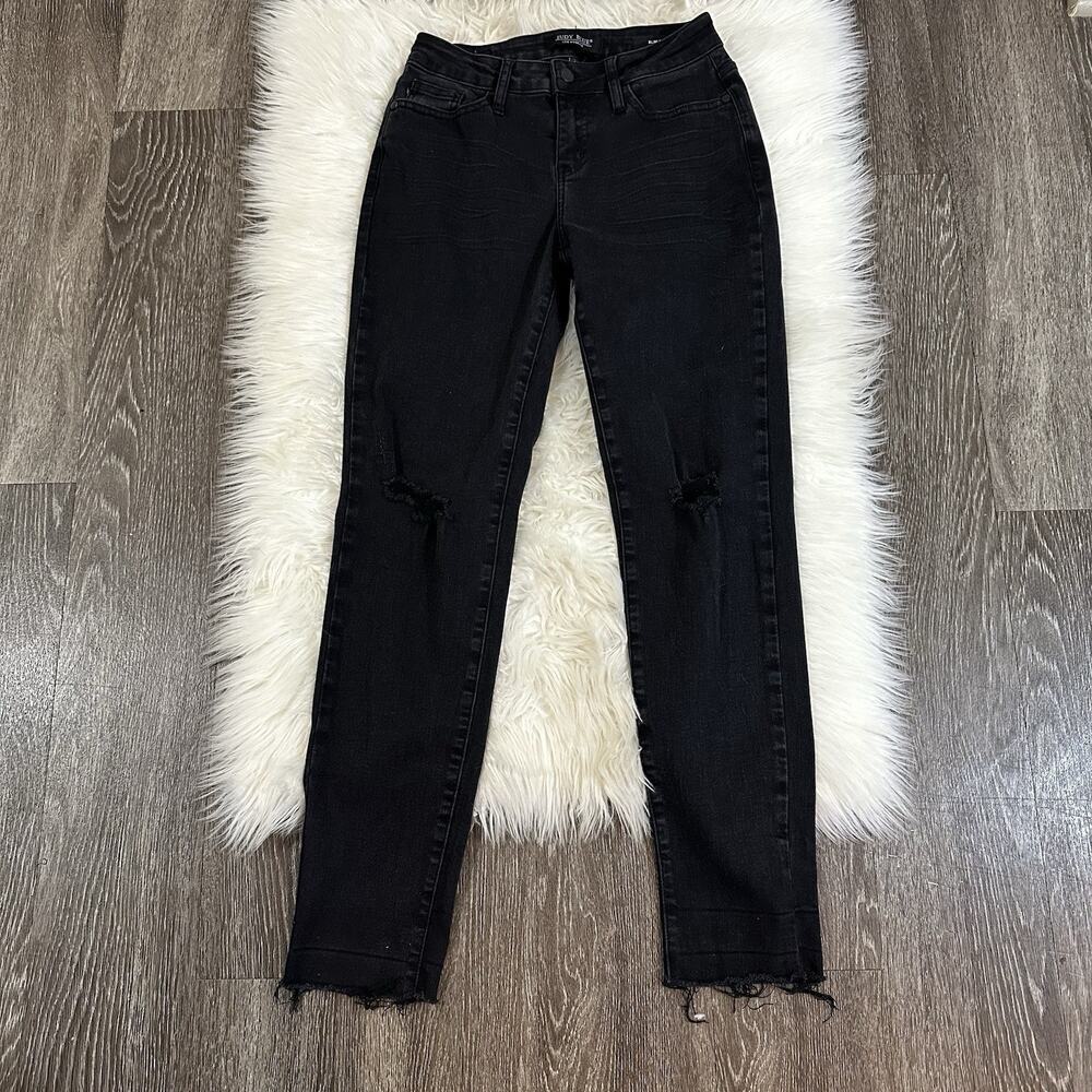 Judy Blue Womens Slim Fit Straight Leg Jeans Size 1/25 Black Distressed JB88137